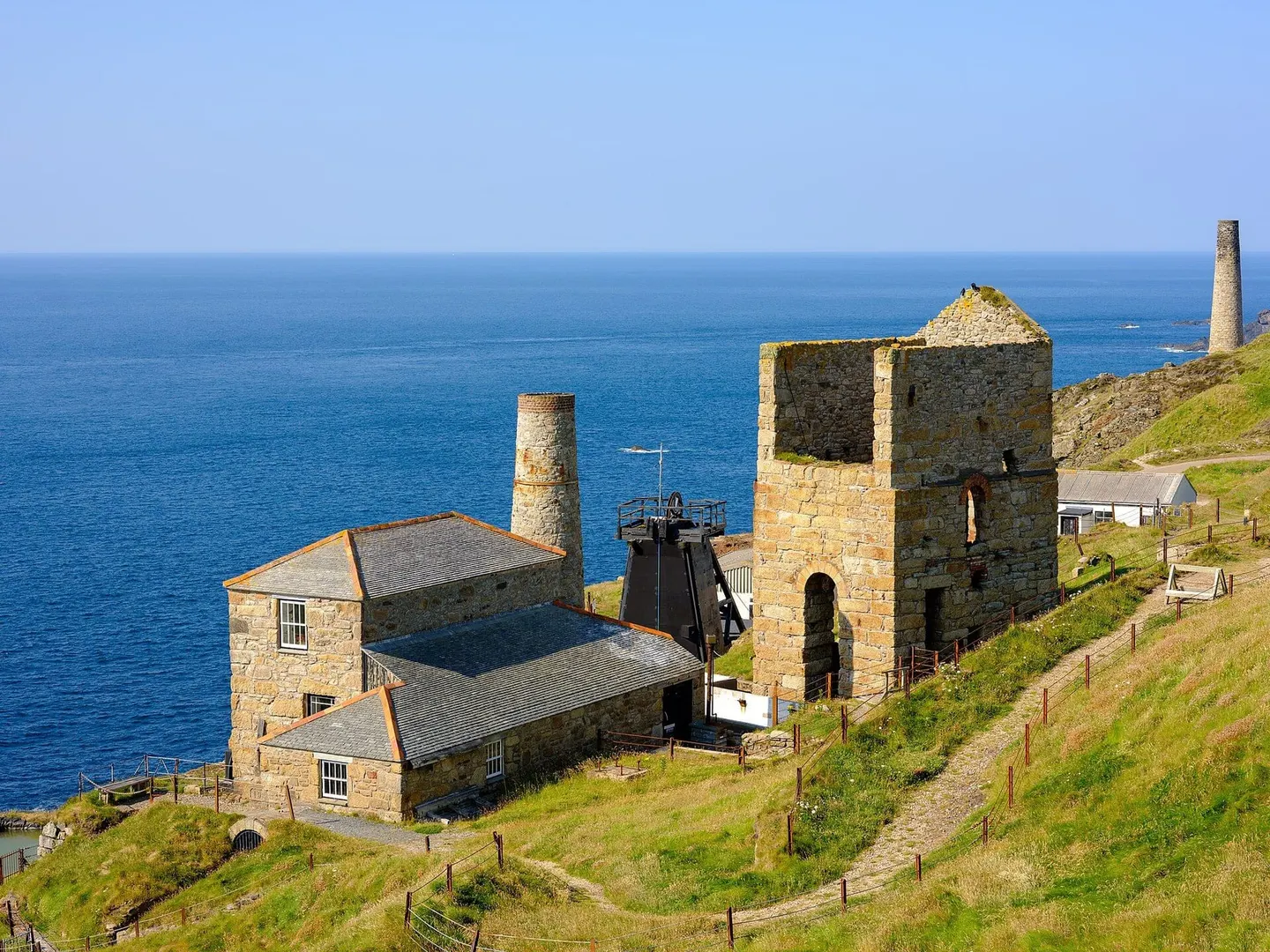 Photo of Levant Mine and Beam Engine, an ancient site near Sennen Cove, Cornwall, south west England.