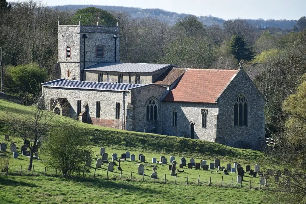Photo of St Andrew, Nether Wallop, a church in Hampshire, south east England.