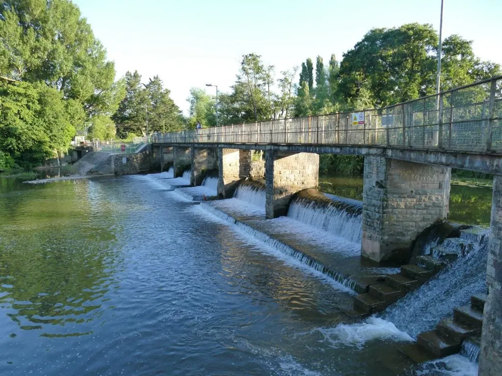 Photo of River Tone at French Weir Park, a swimming spot near Taunton, Somerset, south west England.