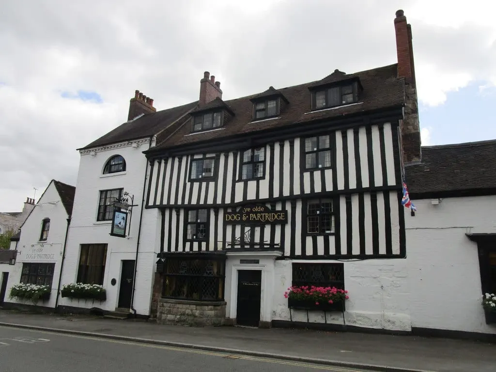 Photo of Ye Olde Dog & Partridge, a pub near Tutbury, Staffordshire, central England.