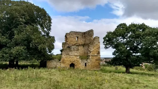 Photo of Ayton Castle, a ruined castle near Scarborough in the North York Moors, North Yorkshire, northern England.