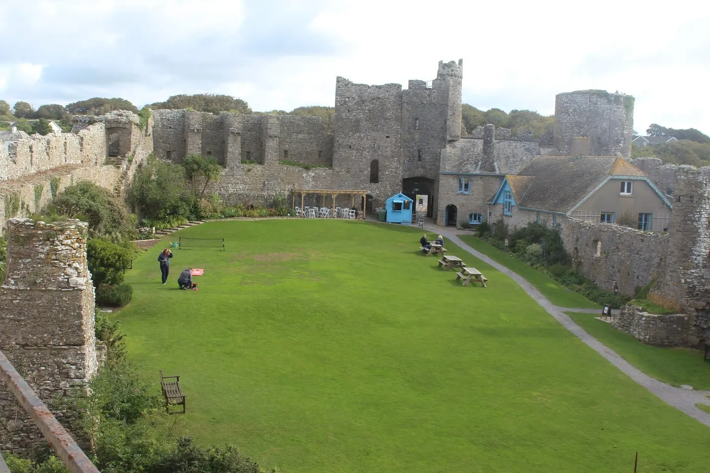 Photo of Manorbier Castle, a ruined castle in Pembrokeshire, south west Wales.