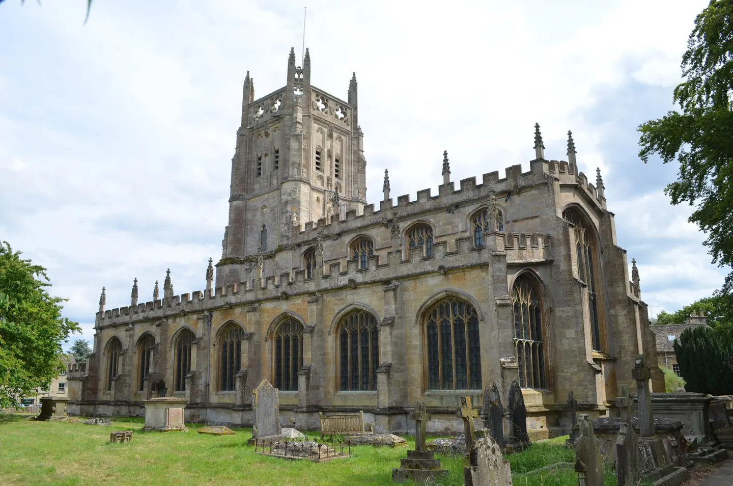 Photo of St Mary's Church, Fairford, Gloucestershire — the church from the churchyard.