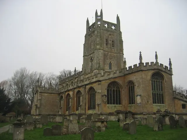 Photo of St Mary's Church, Fairford, a church in Gloucestershire, south west England.