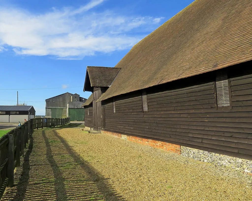 Photo of Prior's Hall Barn, Widdington, a landmark near Saffron Walden, Essex, eastern England.