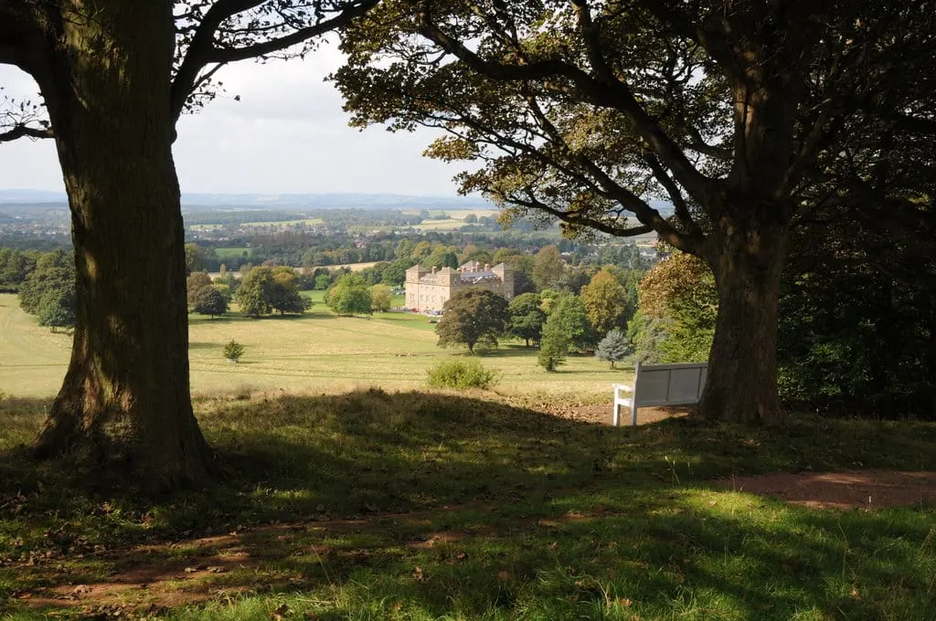 Photo of Hagley Hall, a Grade I registered house & garden near Chaddesley Corbett, Worcestershire, central England.