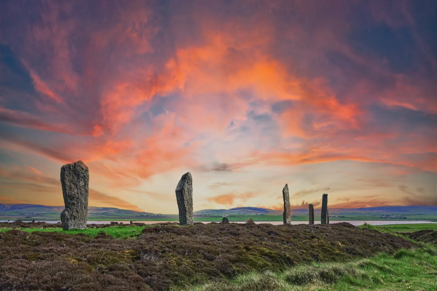 Photo of Ring of Brodgar, a stone circle near Stromness in Hoy and West Mainland, the Orkney Islands, the Scottish Highlands and Islands.