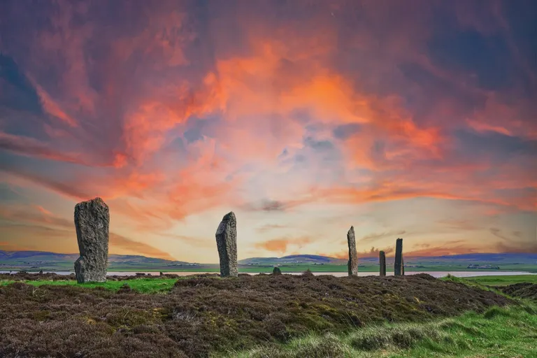 Photo of Ring of Brodgar, a stone circle near Stromness in Hoy and West Mainland, the Orkney Islands, the Scottish Highlands and Islands.