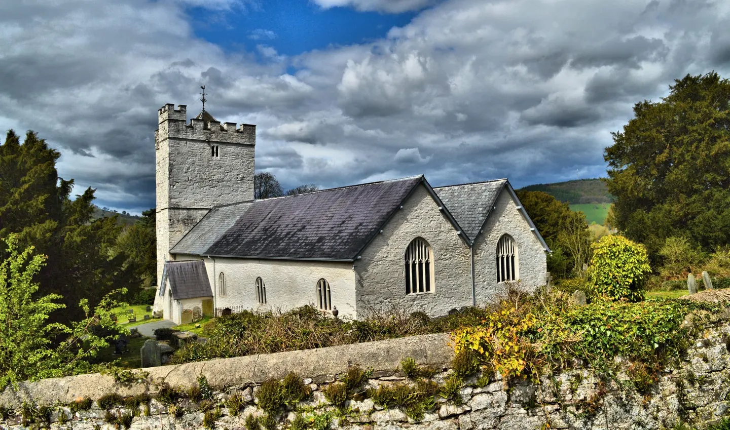 Photo of St Cynog's Church, Defynnog, a church in Bannau Brycheiniog, the Powys, mid Wales.
