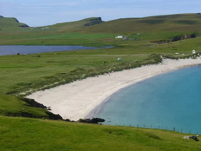 Photo of Scousburgh Sands, a beach near Bigton in Shetland, the Shetland Islands, the Scottish Highlands and Islands.