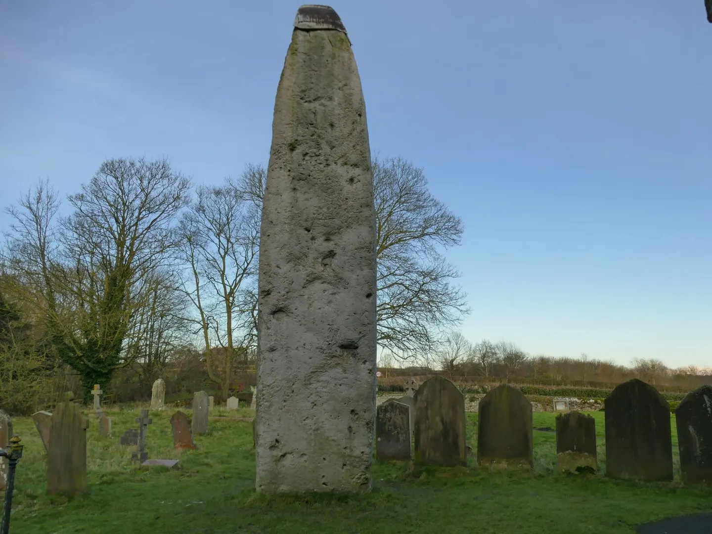 Photo of The Rudston Monolith, a standing stone near Bridlington, East Riding of Yorkshire, northern England.
