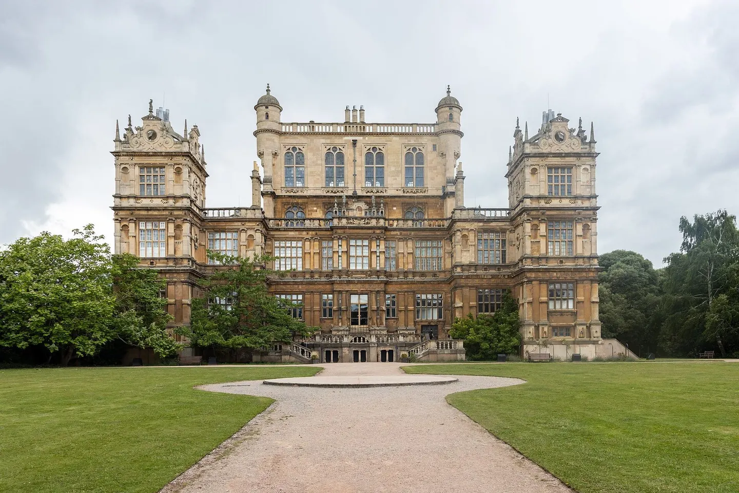 Photo of Wollaton Hall, a Grade II* registered house & garden in Nottinghamshire, central England.