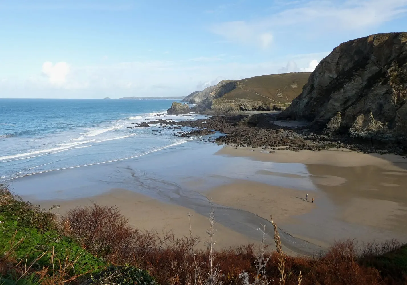 Photo of Trevaunance Cove, a swimming spot near St Agnes, Cornwall, south west England.
