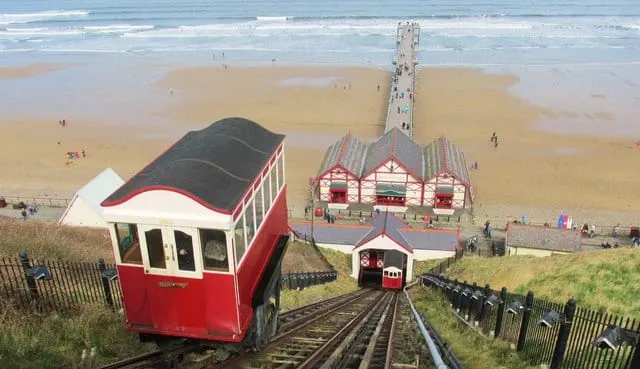 Photo of Saltburn Cliff Lift, a landmark near Staithes in the North York Moors, North Yorkshire, northern England.