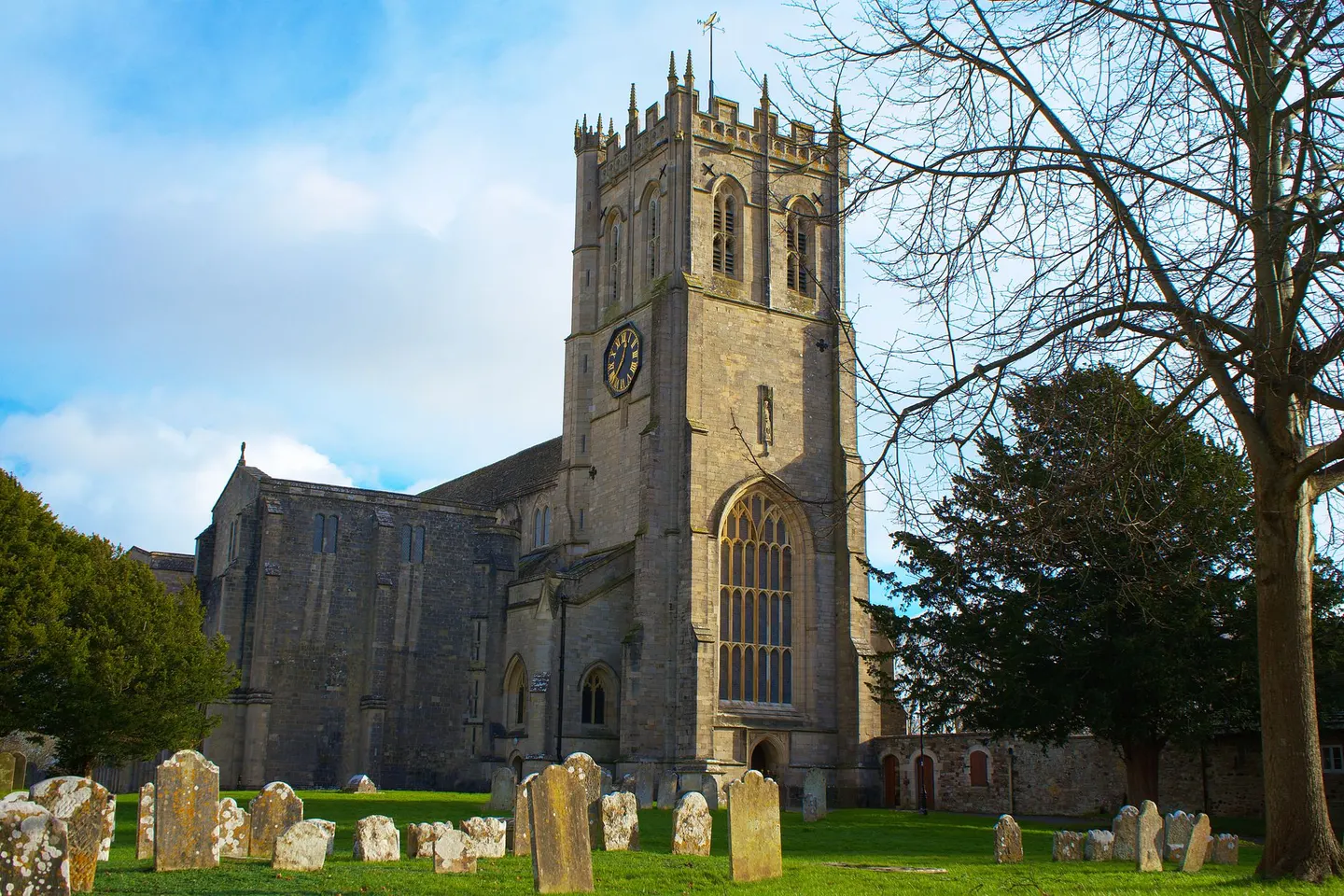 Photo of Christchurch Priory, a church in Dorset, south west England.