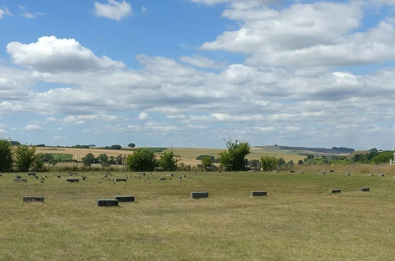 Photo of The Sanctuary, Avebury, a stone circle in the North Wessex Downs, Wiltshire, south west England.