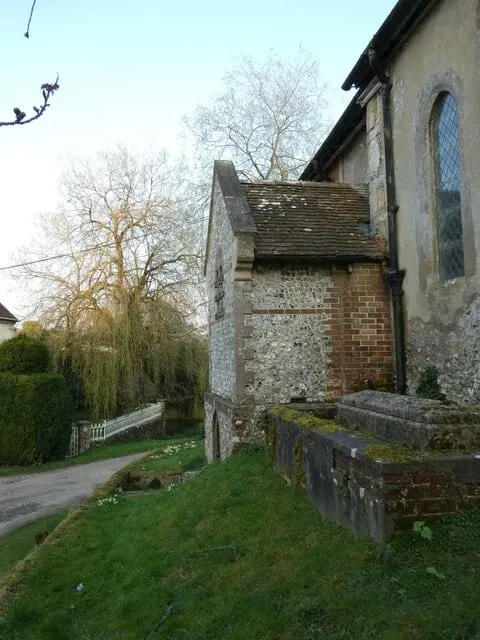 Photo of Corhampton Church, a church in the South Downs, Hampshire, south east England.