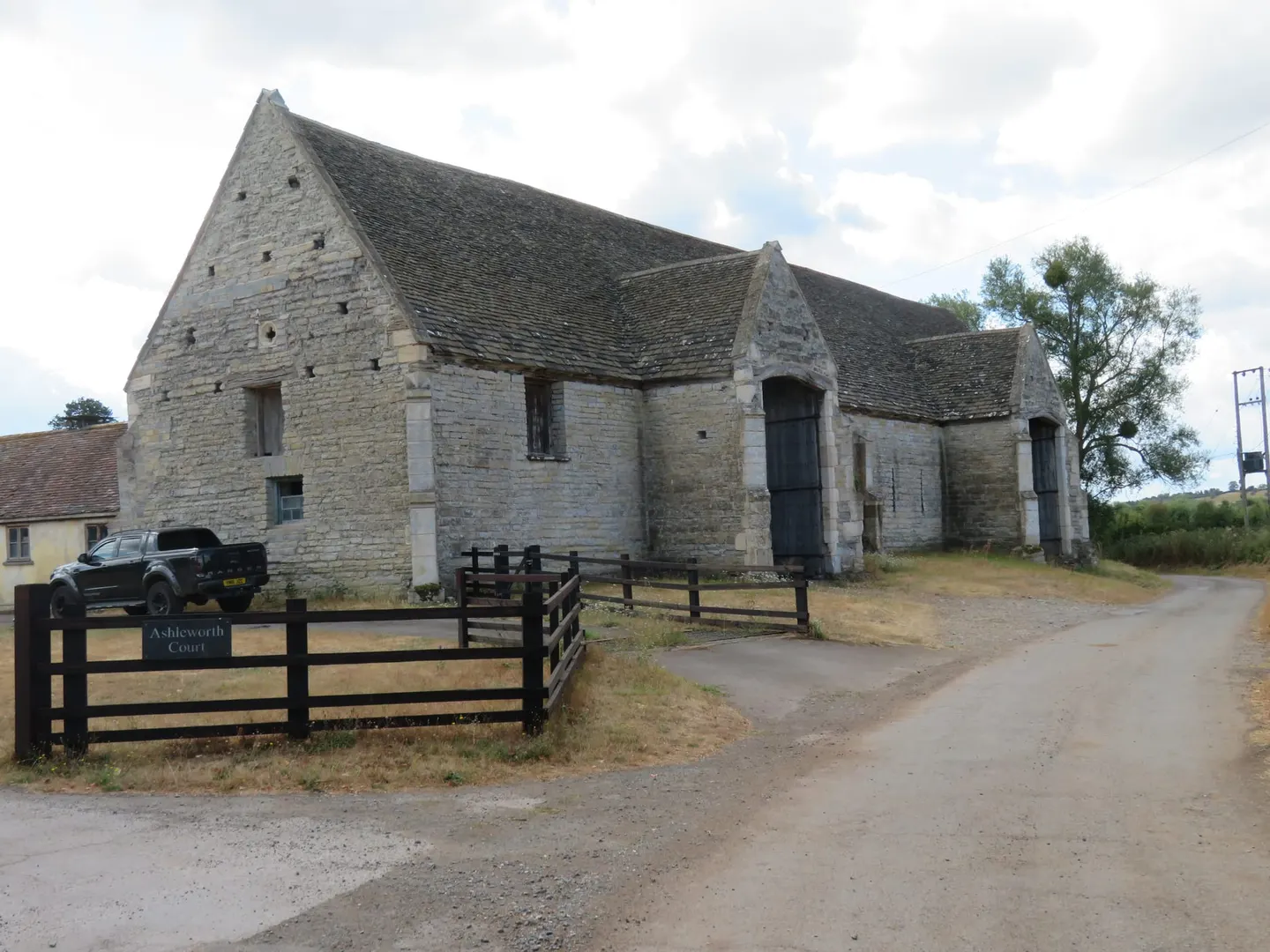 Photo of Ashleworth Tithe Barn, an ancient site in Gloucestershire, south west England.