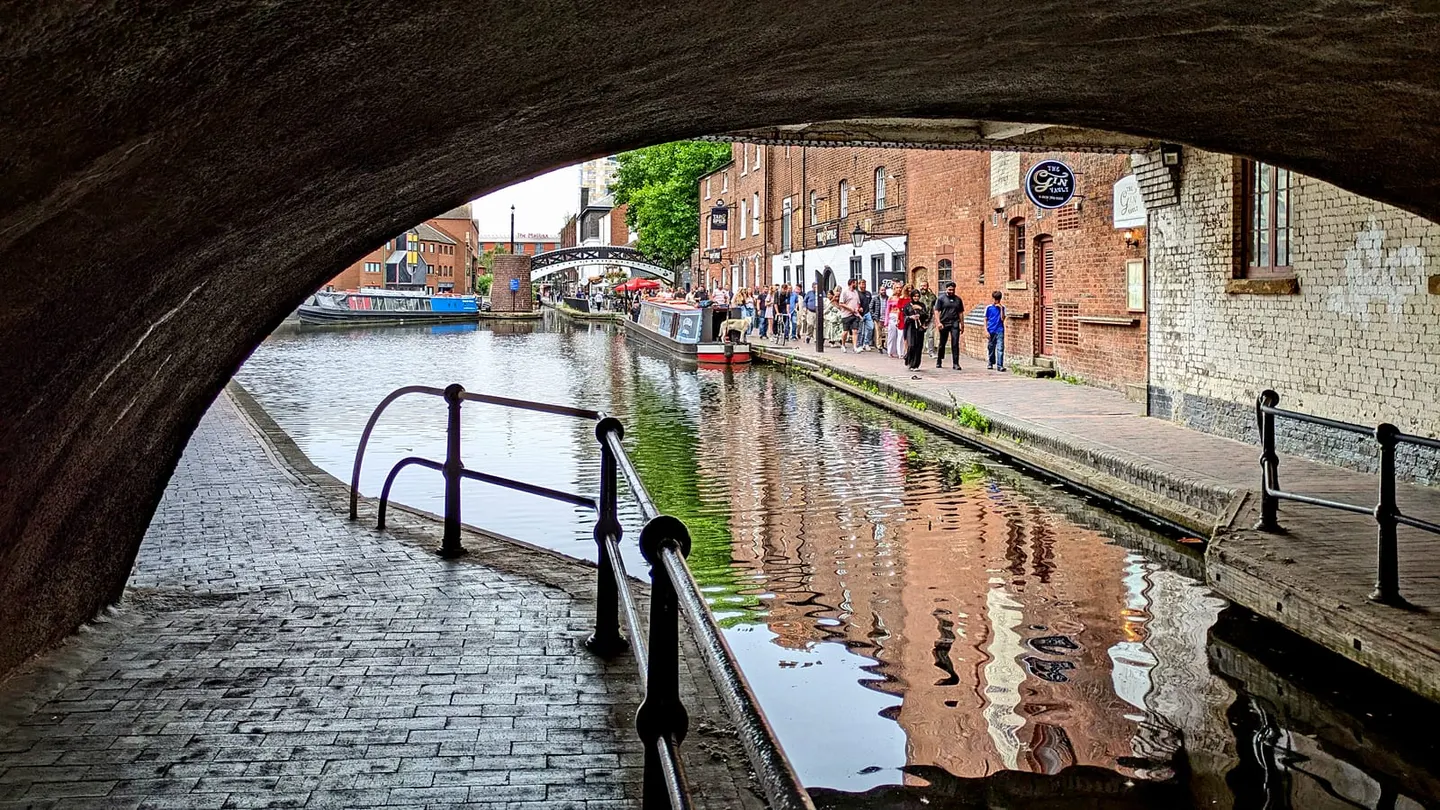 Photo of Gas Street Basin, a landmark near Birmingham, the West Midlands, central England.