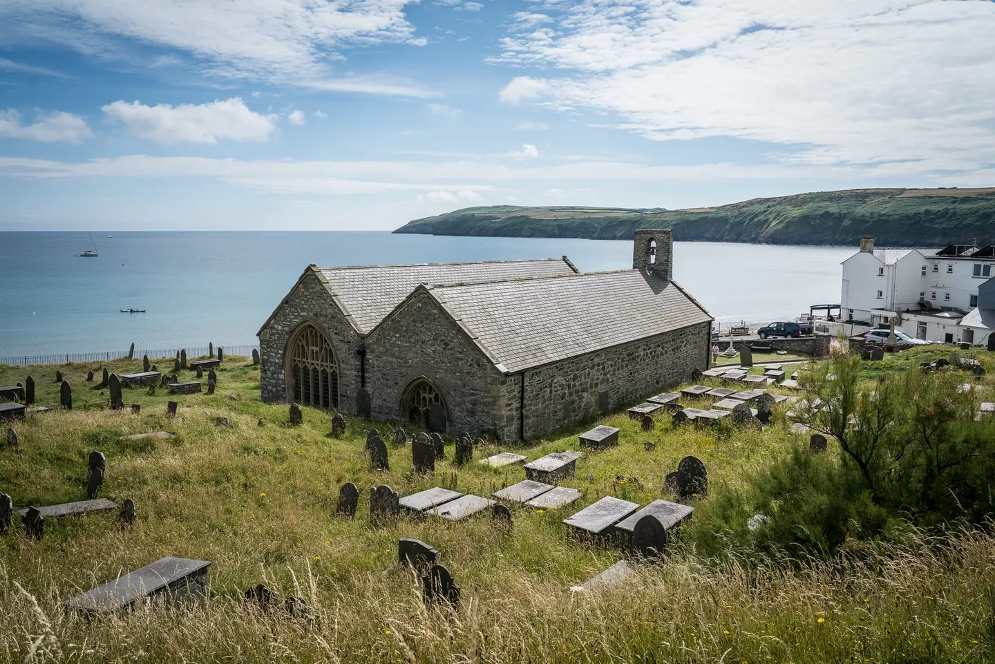 Photo of St Hywyn's Church, a church near Aberdaron in Llŷn, Gwynedd, north Wales.