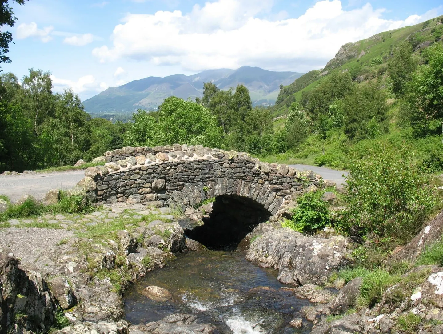Photo of Ashness Bridge, a landmark near Watendlath in the Lake District, Cumbria, north west England.