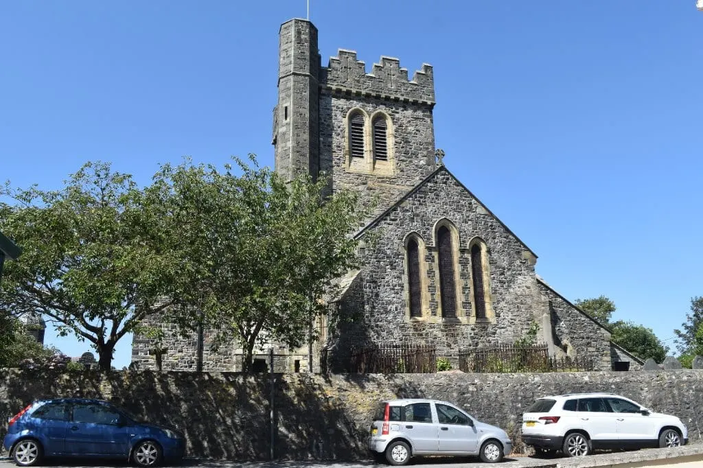 Photo of St Cadfan's Church, a church near Tywyn, Gwynedd, north Wales.