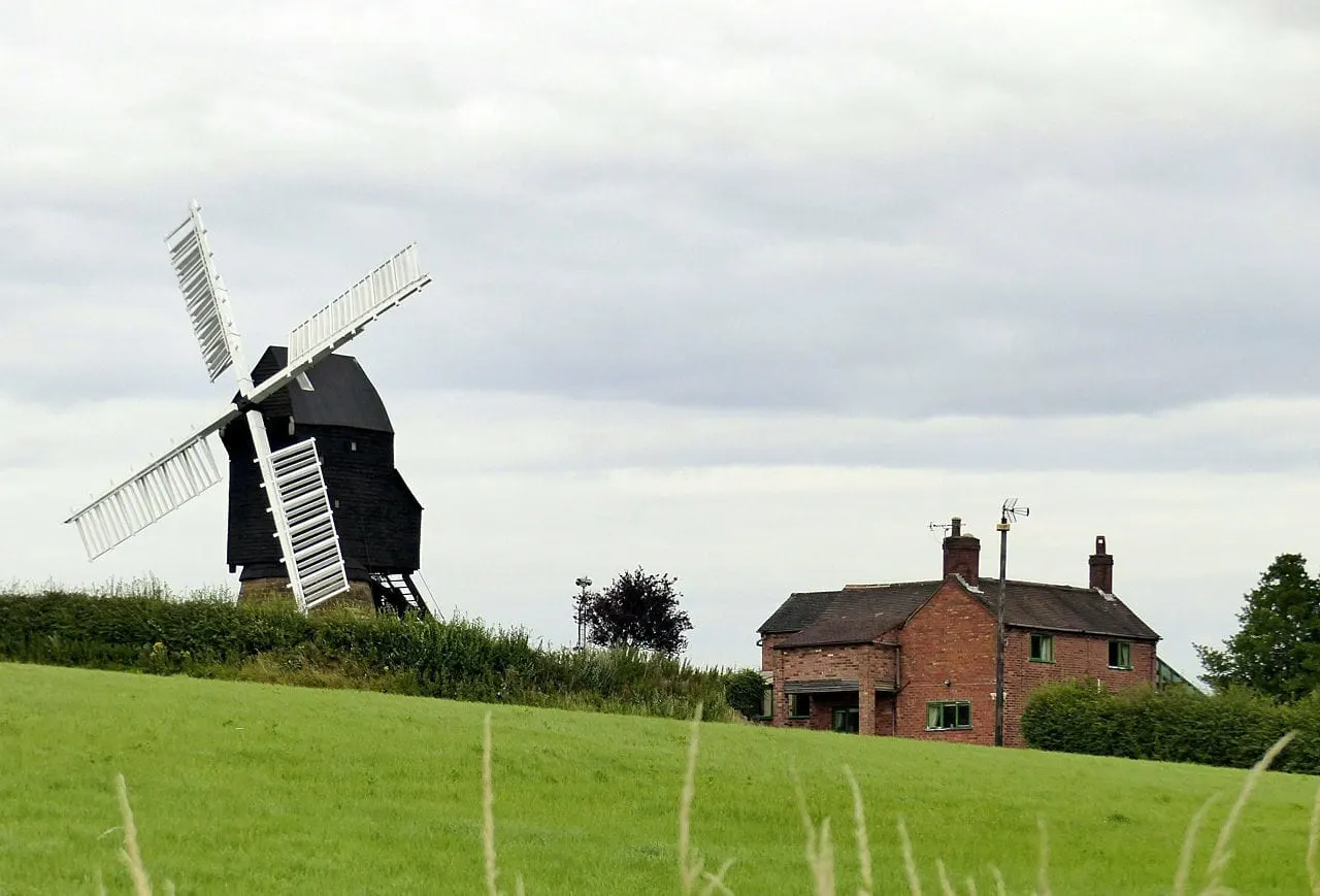 Photo of Cat and Fiddle Mill, a windmill near Dale Abbey, Derbyshire, central England.