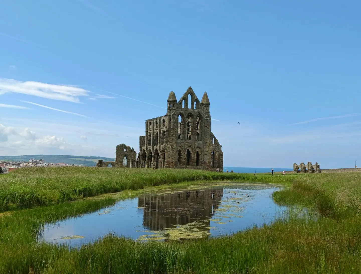 Photo of Whitby Abbey, a ruined monastery in North Yorkshire, northern England.