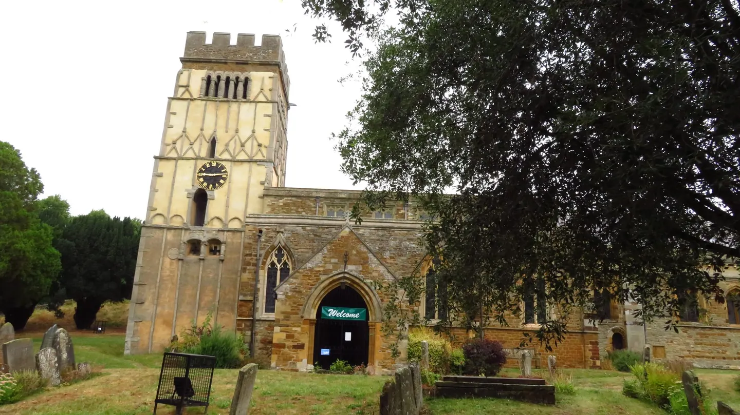 Photo of All Saints' Church, Earls Barton, a church in Northamptonshire, central England.