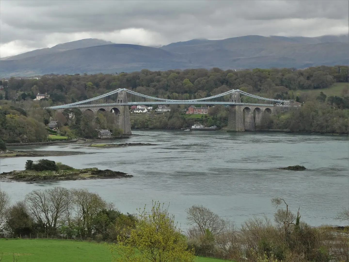 Photo of Menai Bridge, a village in Anglesey, north Wales.