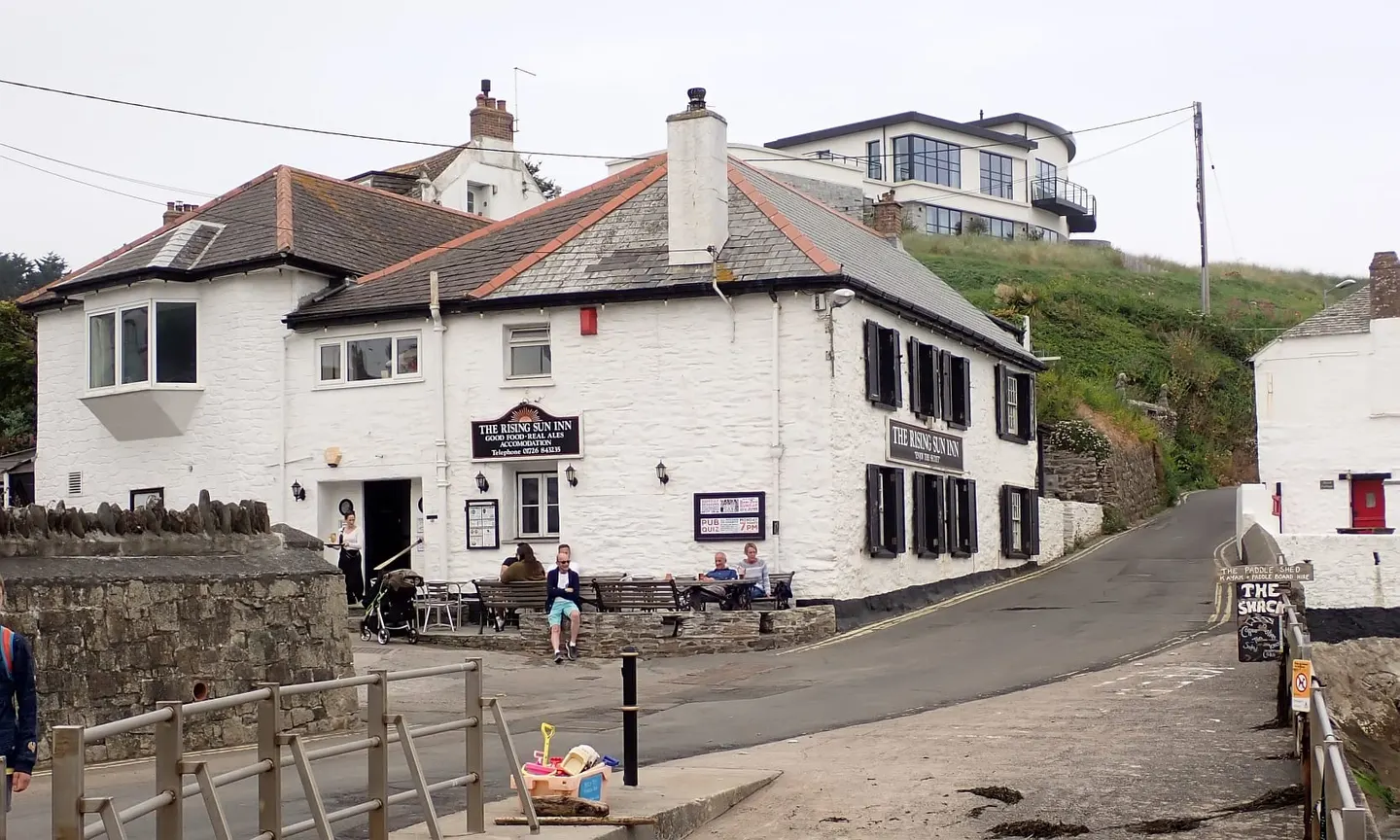 Photo of The Rising Sun, Portmellon, a pub in Cornwall, south west England.