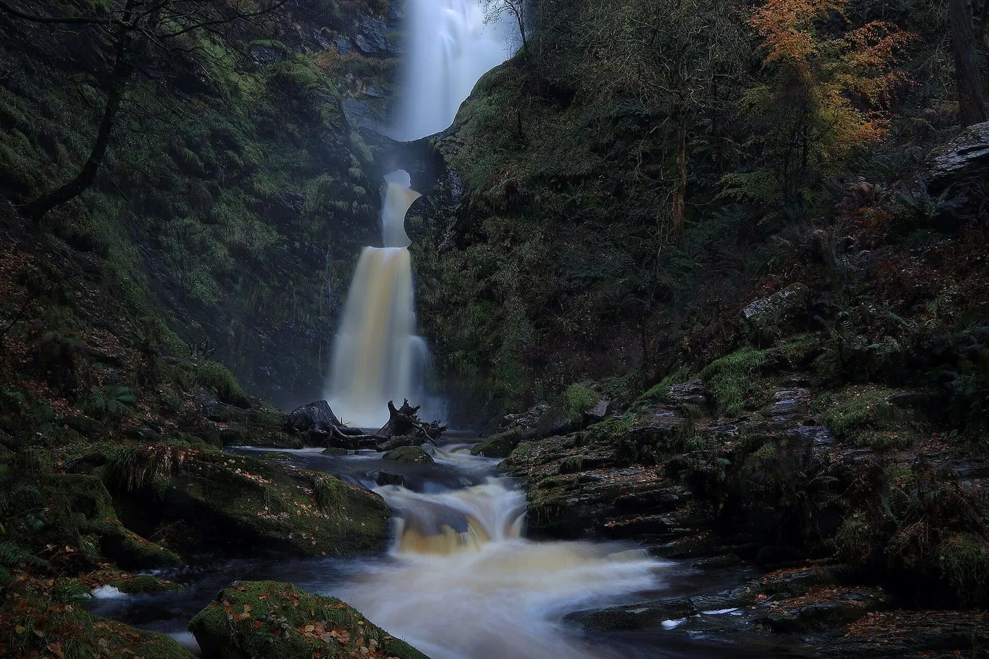 Photo of Pistyll Rhaeadr, a waterfall near Llanarmon Dyffryn Ceiriog, the Powys, mid Wales.