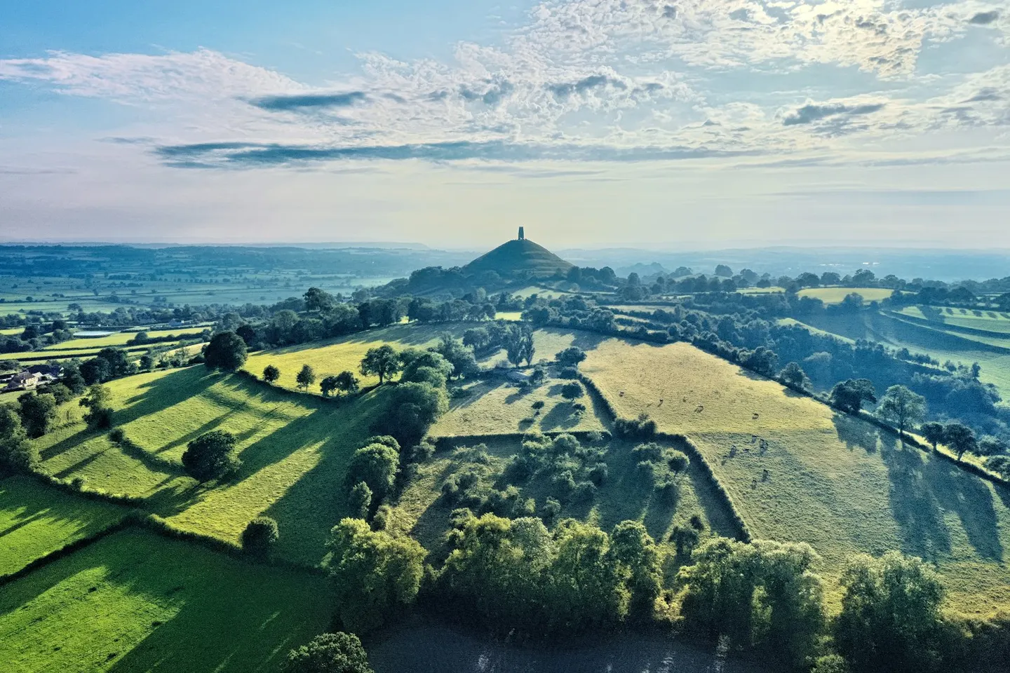 Photo of Glastonbury Tor, a country estate in Somerset, south west England.