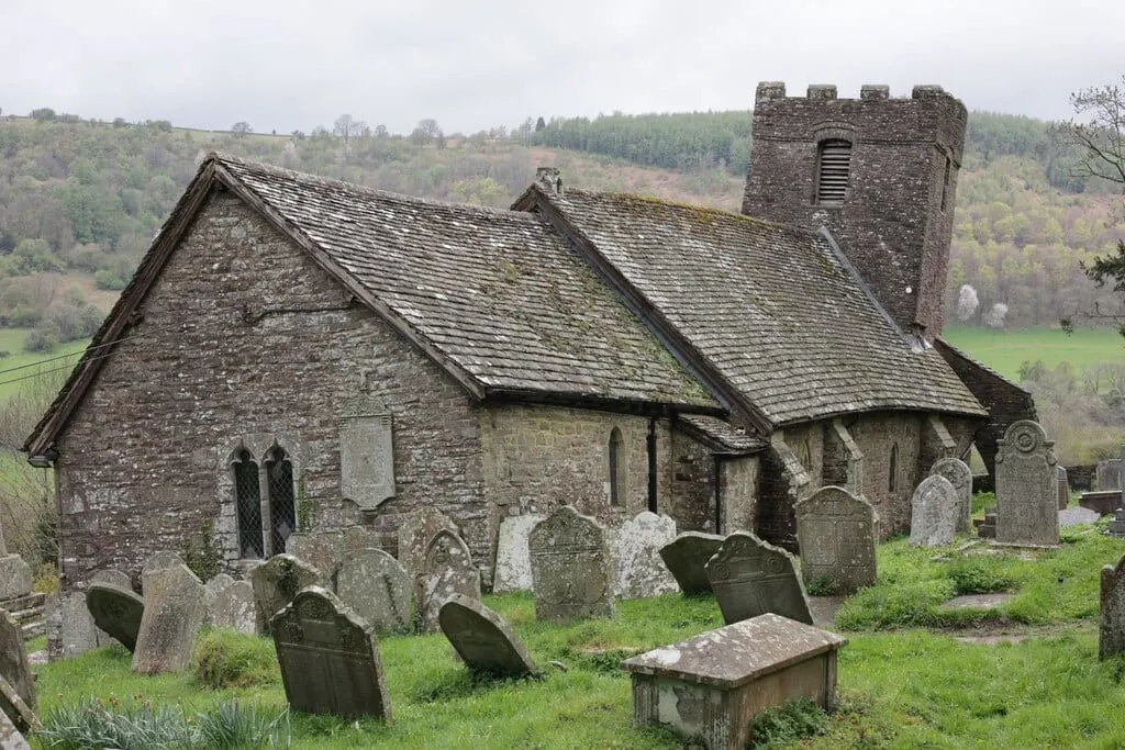 Photo of Church of St Martin, a church near Cwmyoy in Bannau Brycheiniog, Monmouthshire, south east Wales.