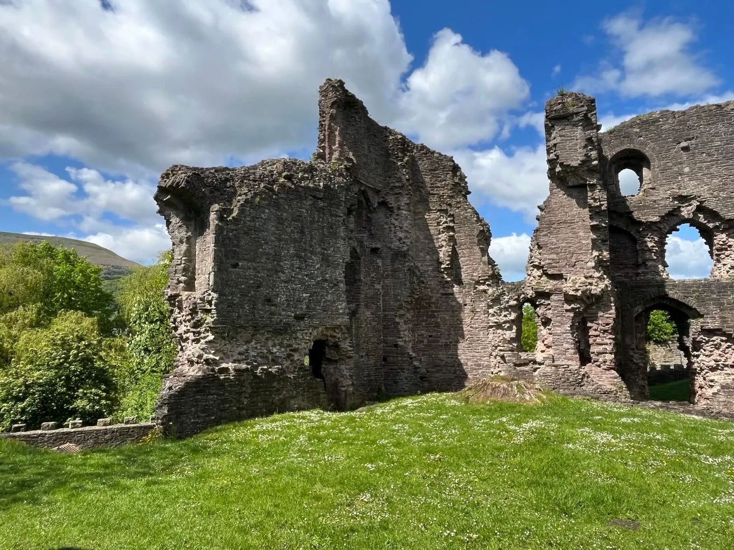 Photo of Abergavenny Castle, a ruined castle in Monmouthshire, south east Wales.
