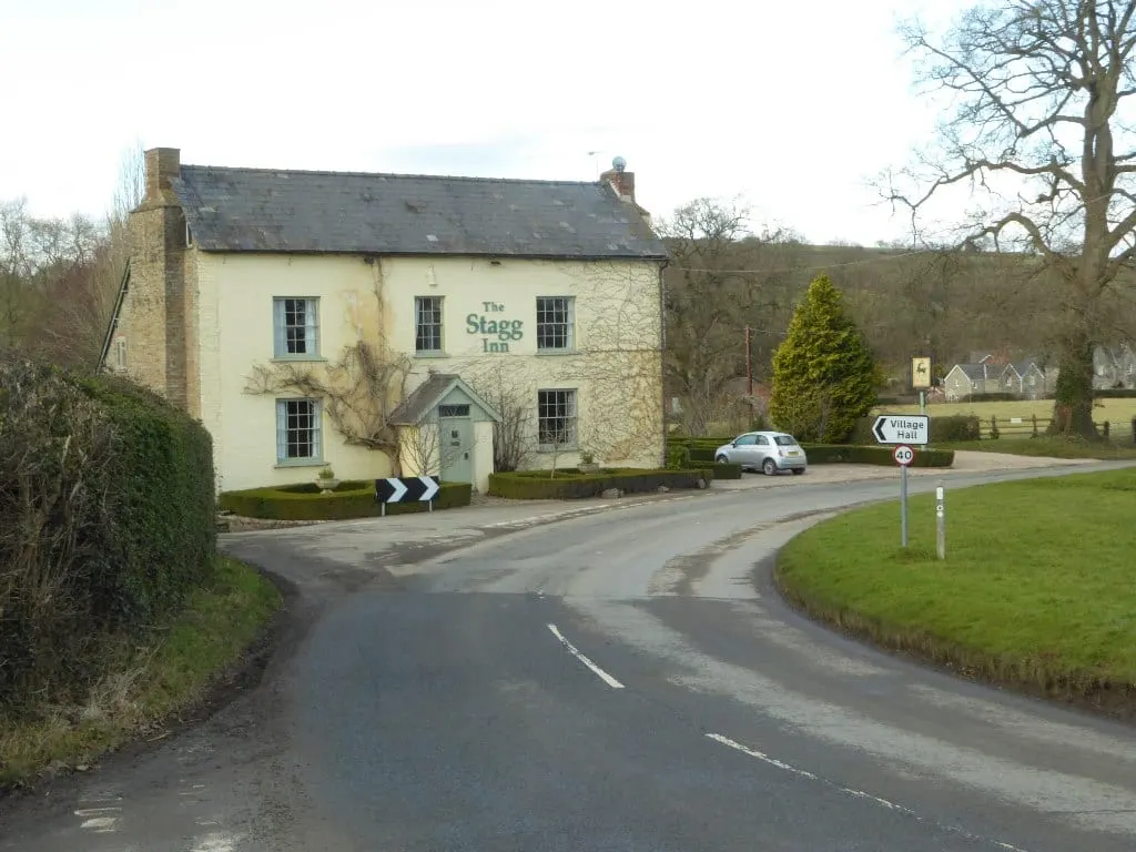 Photo of The Stagg Inn, a pub near Titley, Herefordshire, central England.