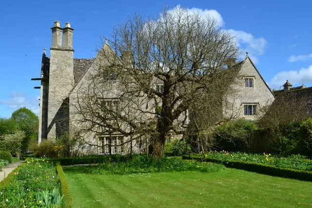 Photo of Kelmscott Manor, a Grade II registered house & garden in Oxfordshire, south east England.