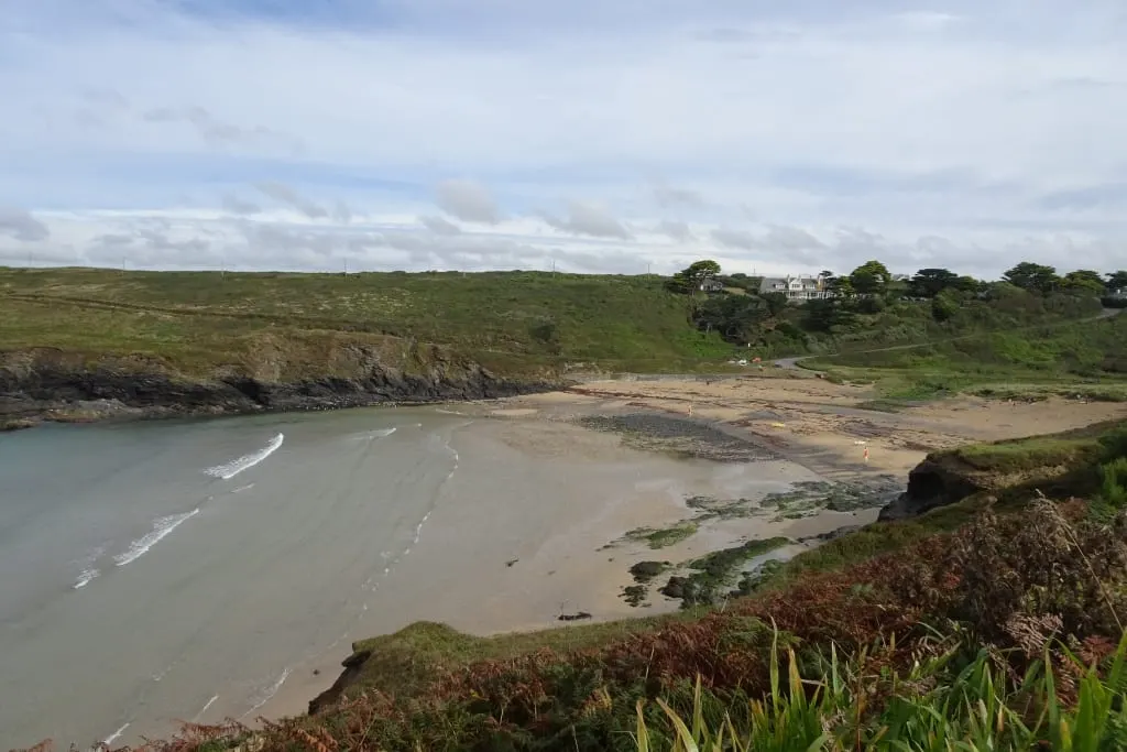 Photo of Poldhu Cove, a swimming spot near Mullion, Cornwall, south west England.