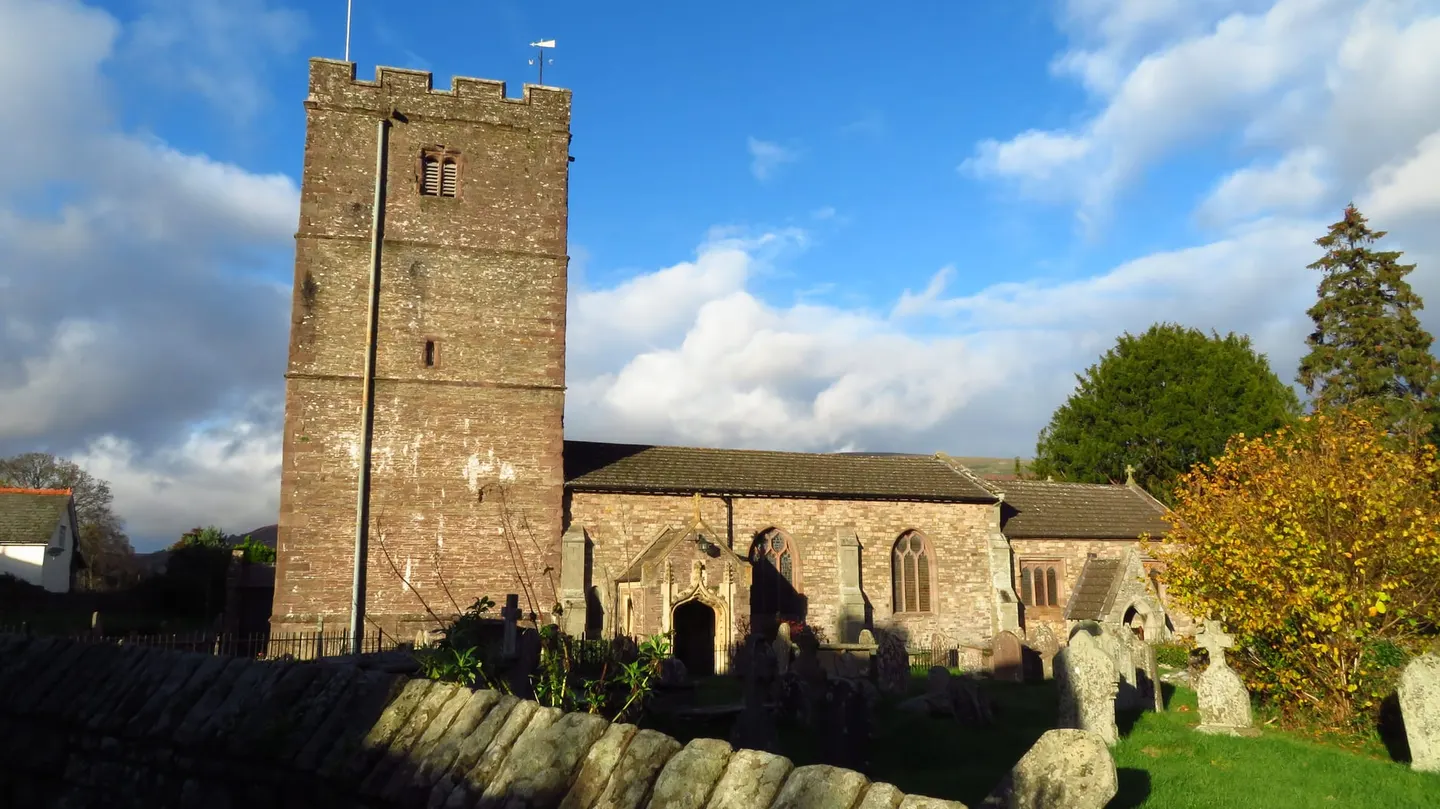 Photo of St Catwg's Church, Llangattock, a church in Bannau Brycheiniog, the Powys, mid Wales.