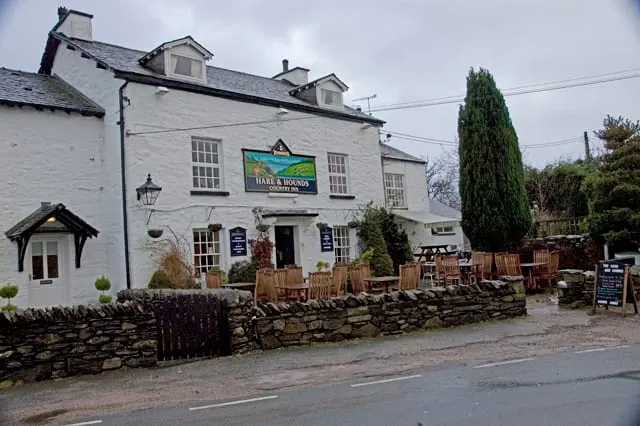 Photo of The Hare & Hounds, a pub near Bowland Bridge in the Lake District, Cumbria, north west England.
