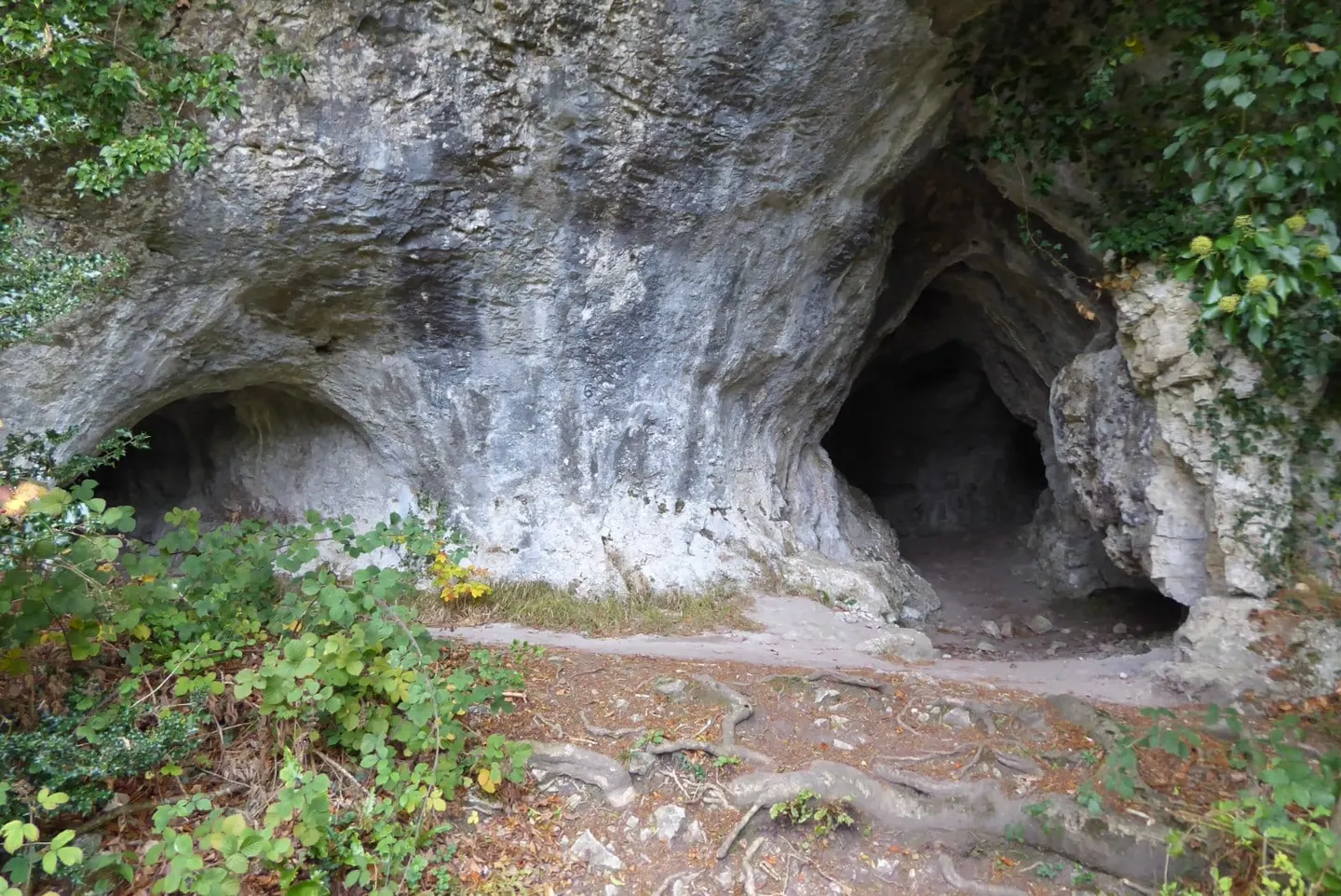 Photo of King Arthur's Cave, a cave near Monmouth in the Wye Valley, Herefordshire, central England.