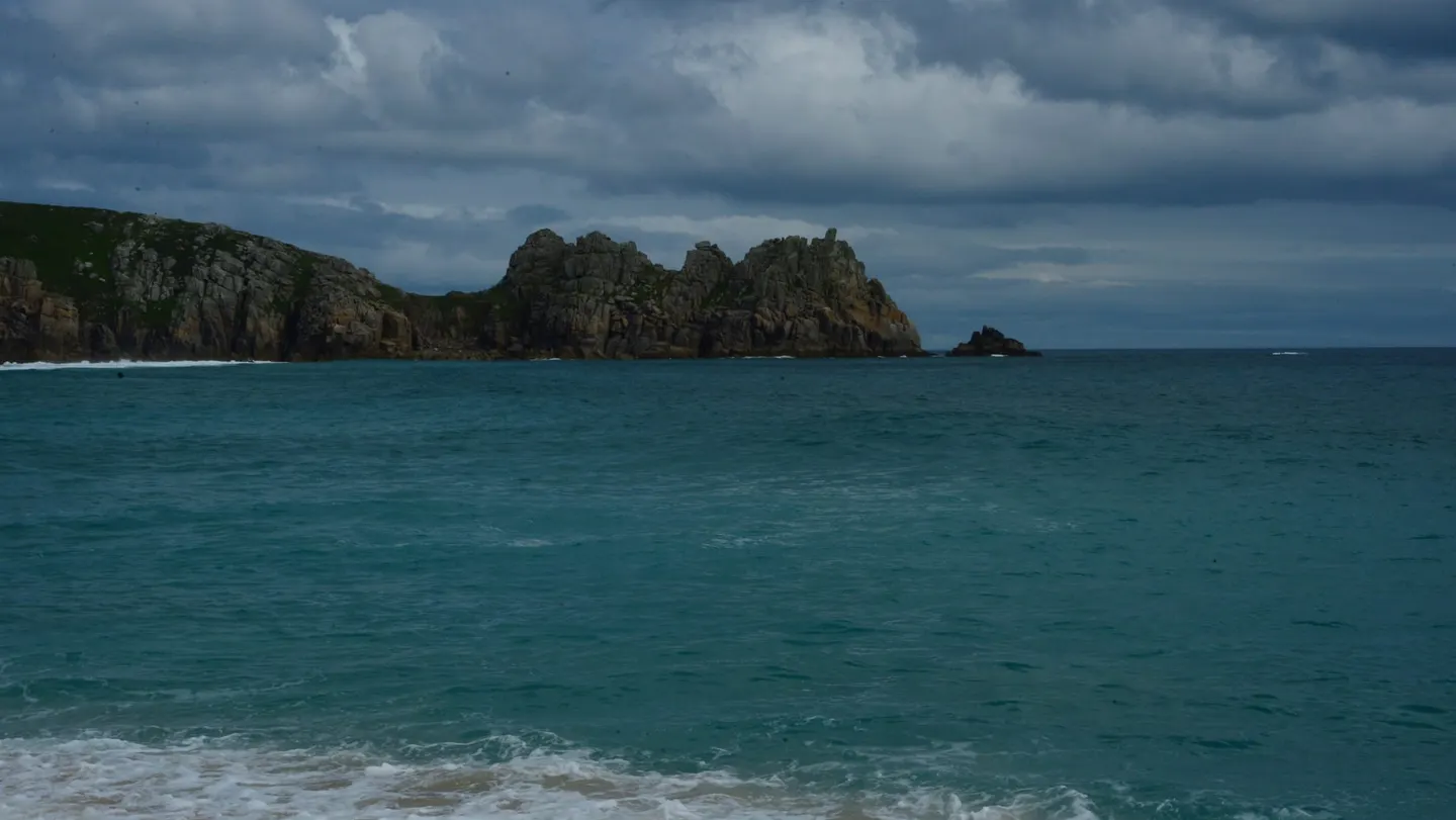 Photo of Logan Rock, a rock formation near Sennen Cove, Cornwall, south west England.