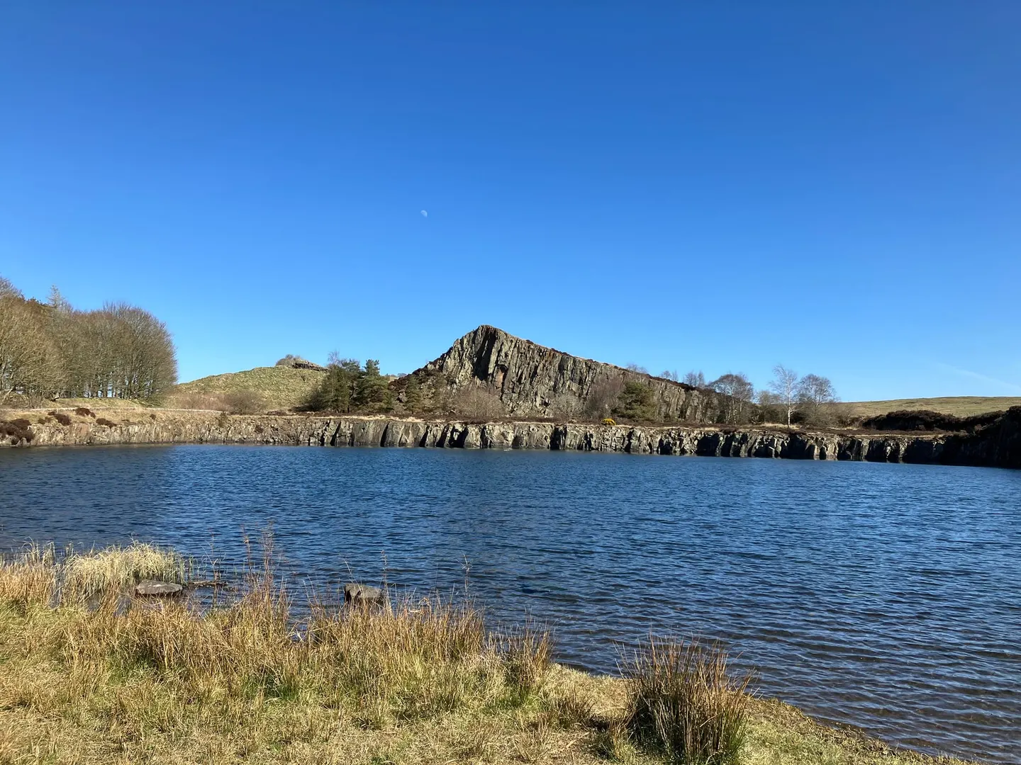 Photo of Cawfields Quarry, a landmark near Haltwhistle, Northumberland, north east England.