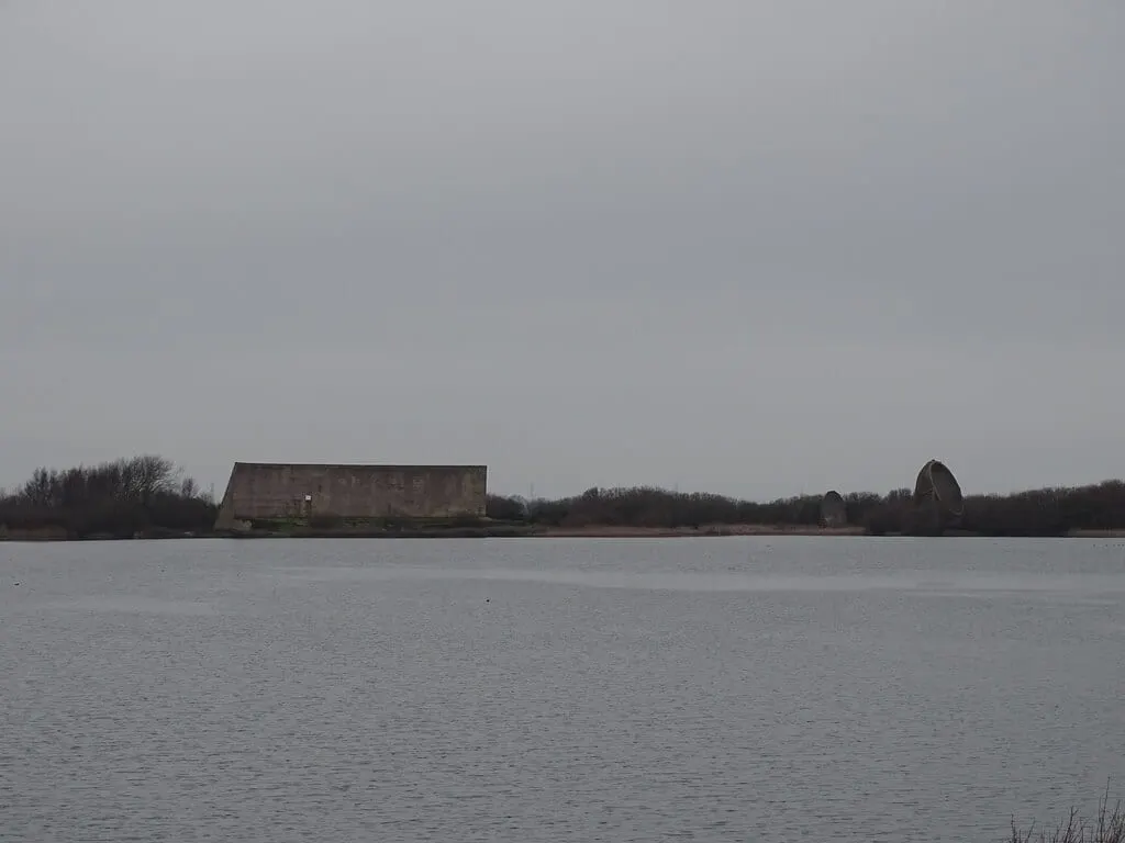 Photo of Denge Sound Mirrors, a landmark near New Romney, Kent, south east England.