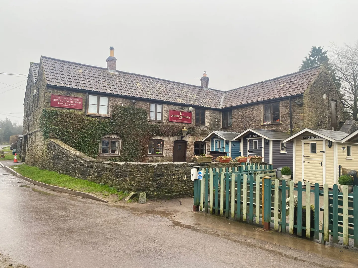Photo of Queen Victoria Inn, a pub near Priddy in the Mendip Hills, Somerset, south west England.