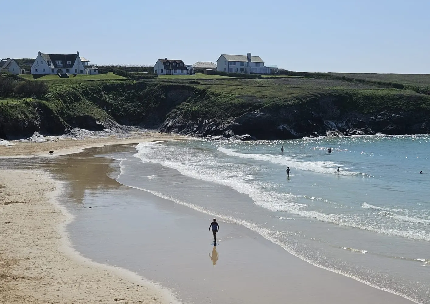 Photo of Treyarnon Bay, a swimming spot near Padstow, Cornwall, south west England.