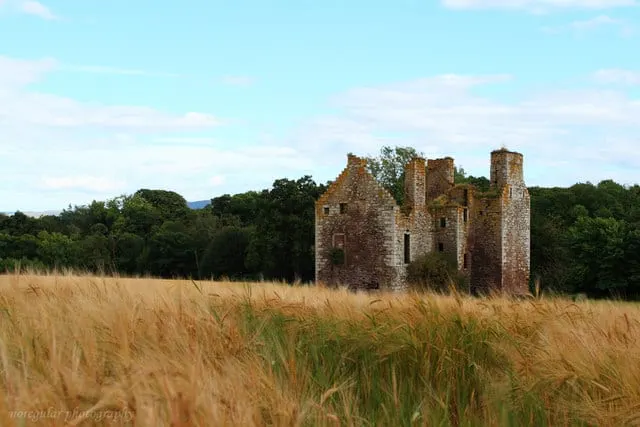 Photo of Innerpeffray Castle, a ruined castle near Muthill, Perth and Kinross, central Scotland.