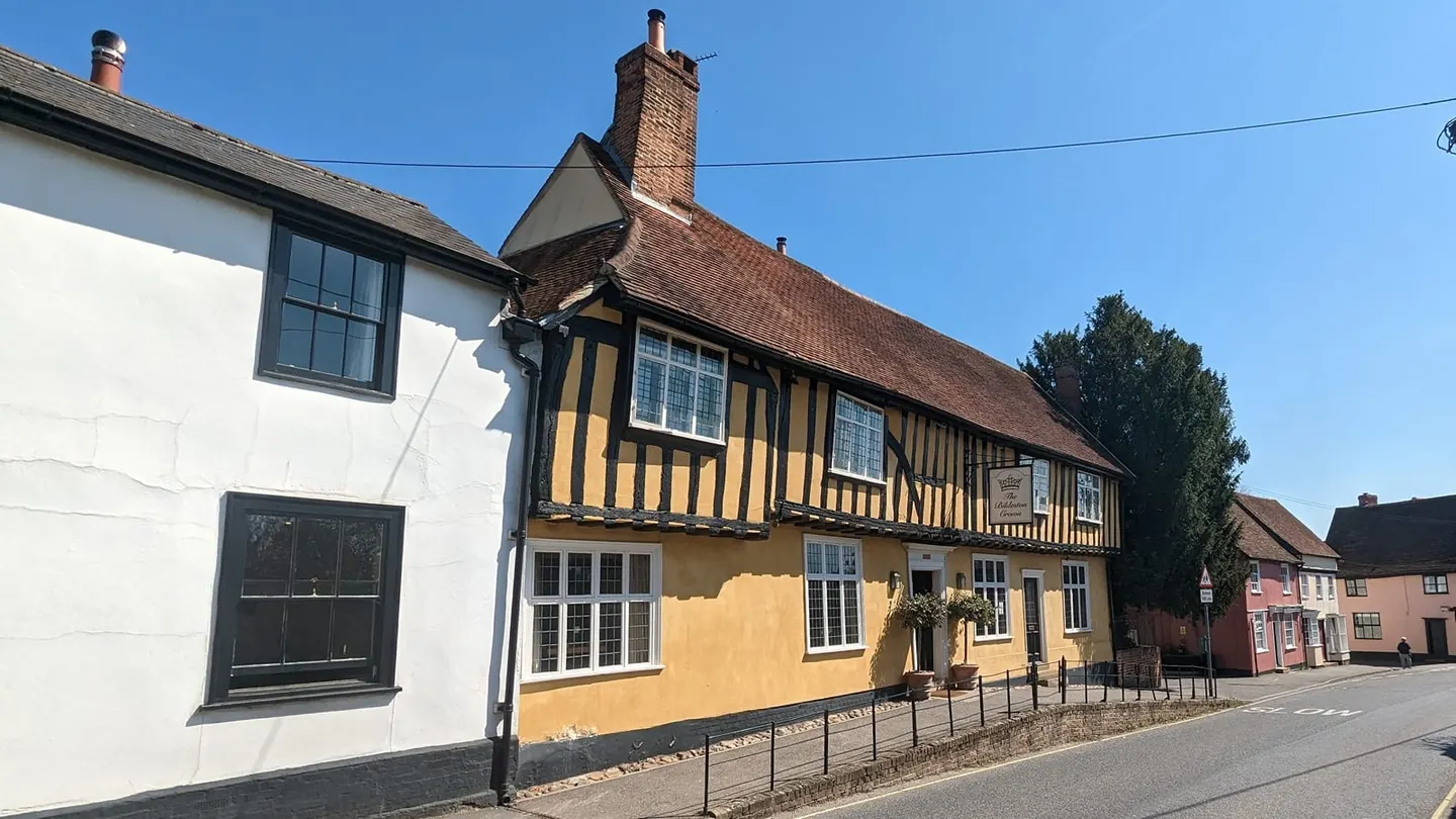 Photo of The Bildeston Crown, a pub in Suffolk, eastern England.