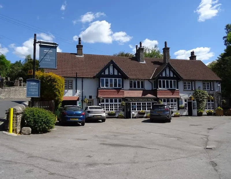 Photo of The Scotsman's Pack Country Inn, a pub near Hathersage in the Peak District, Derbyshire, central England.