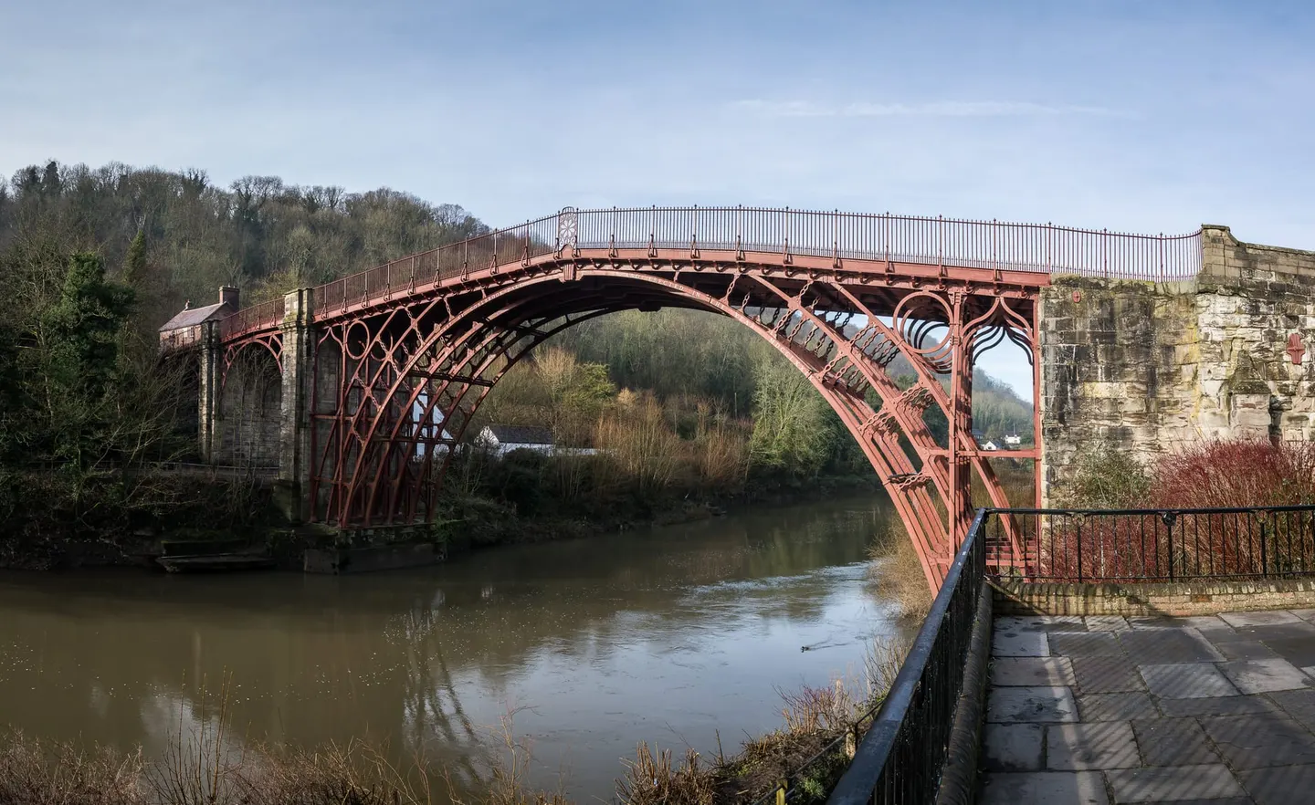 Photo of The Iron Bridge, a landmark near Ironbridge, Shropshire, central England.